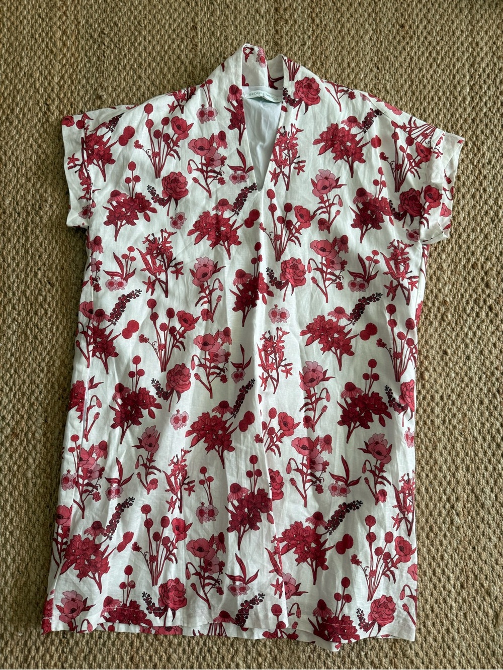 Women's White Mini Dress with Red Floral Print
